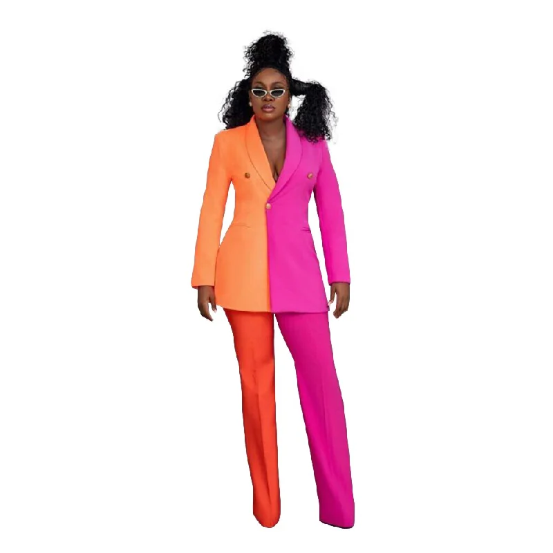 Color Matching Women's Blazer Coat Long Sleeve Casual Suits Office Ladies Sets 2 Pcs Women's Elegant Blazer