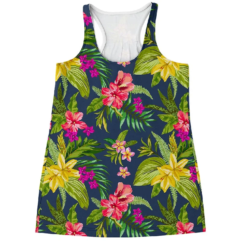 Aloha Hawaiian Flowers Pattern Print Women's Racerback Tank Top modal blend tank