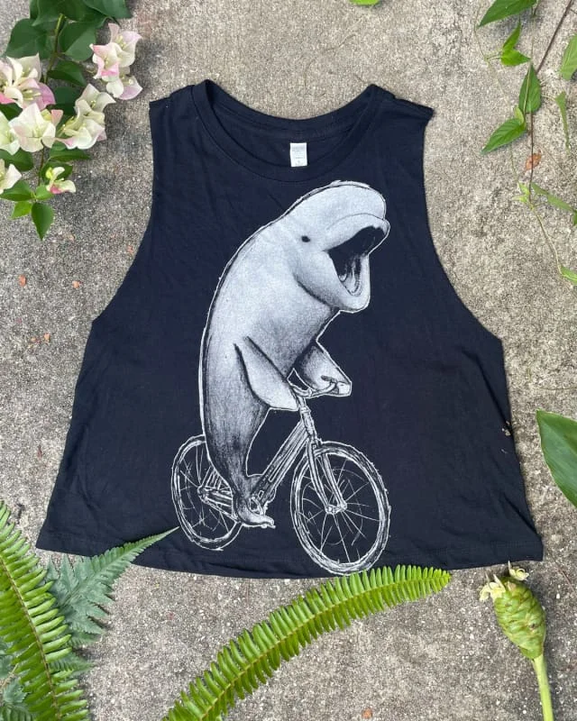 Beluga on A Bicycle Women's Racer Crop Tank sequin tank top