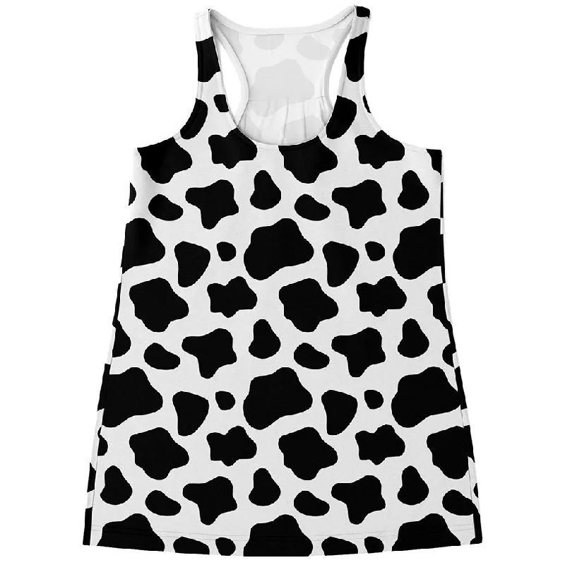 Black And White Cow Print Women's Racerback Tank Top flowy tank top