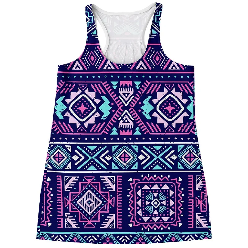 Blue And Pink Aztec Pattern Print Women's Racerback Tank Top glitter tank top