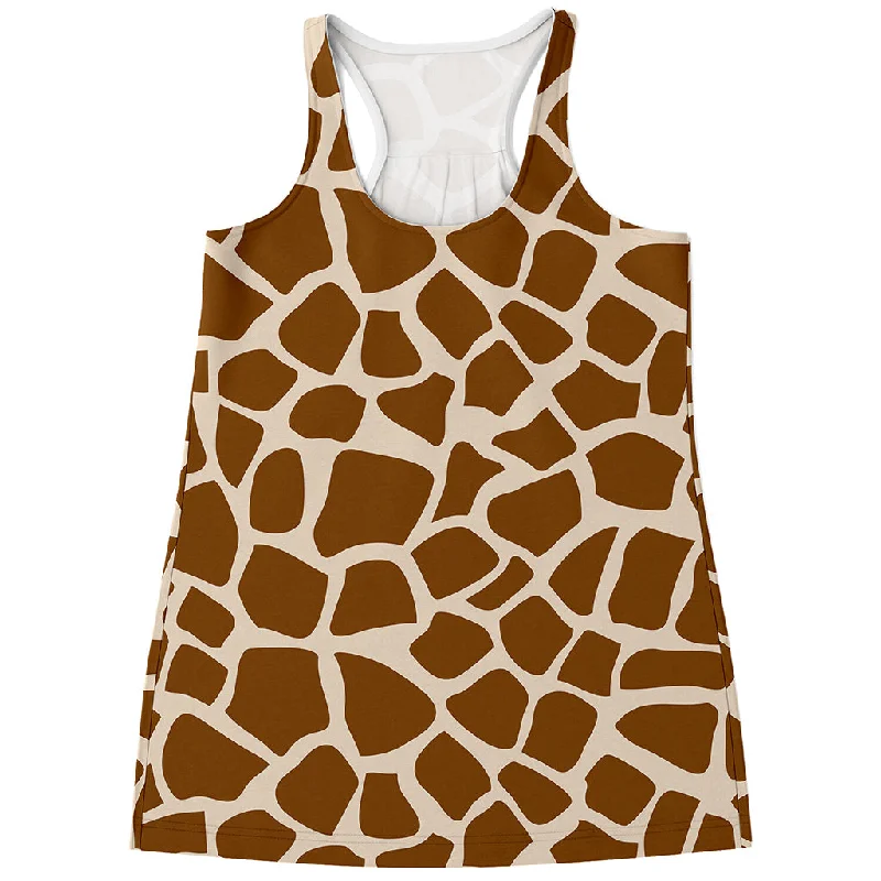 Brown Giraffe Pattern Print Women's Racerback Tank Top silver tank top