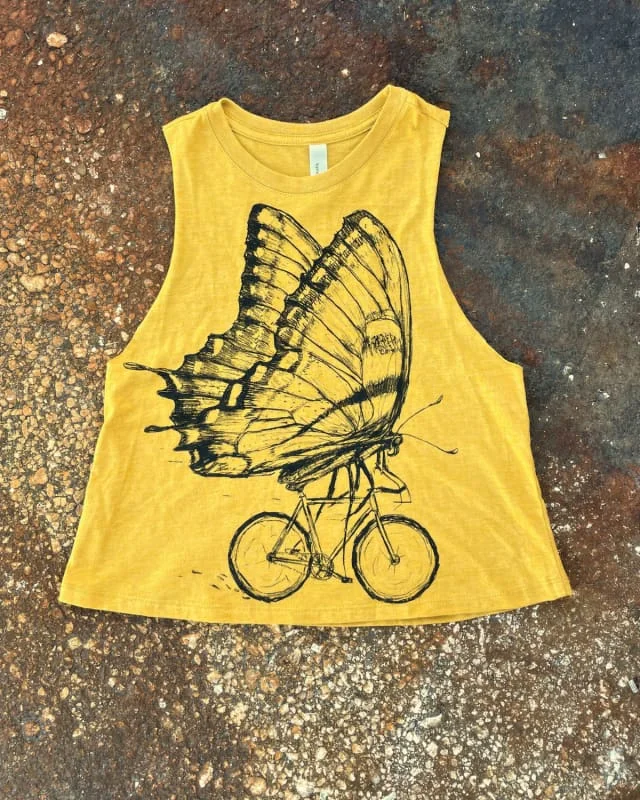 Butterfly on A Bicycle Women's Racerback Crop Tank lightweight tank top