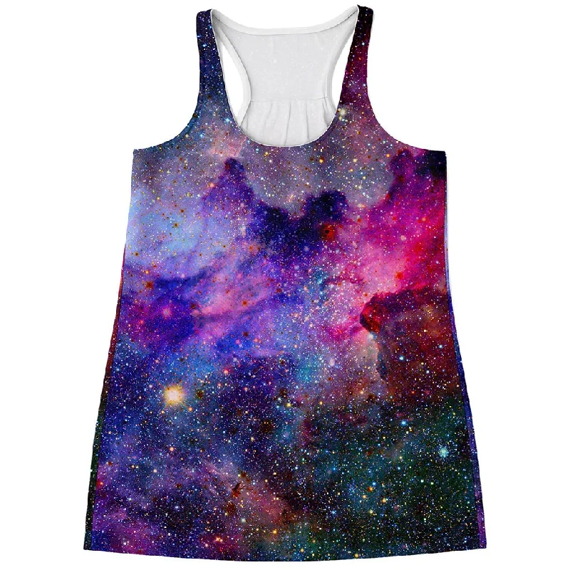 Colorful Nebula Galaxy Space Print Women's Racerback Tank Top white tank top