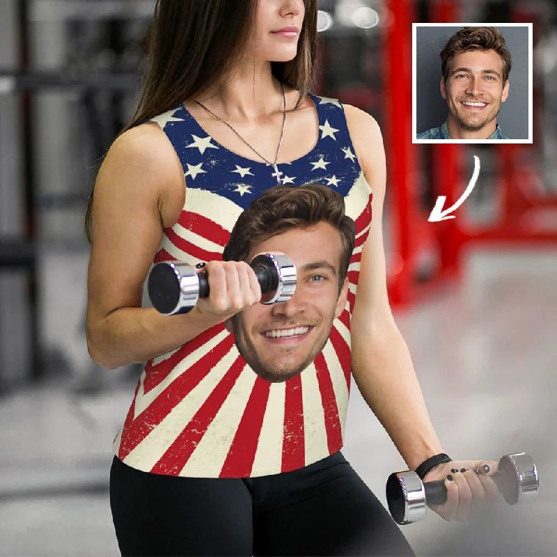 Custom Face American Flag Women's Workout Tank Top workout tank top
