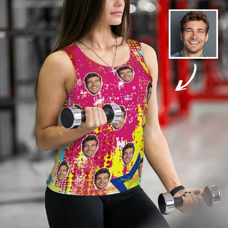 Custom Face Fire Pattern Red Background Women's Workout Tank Top casual tank top