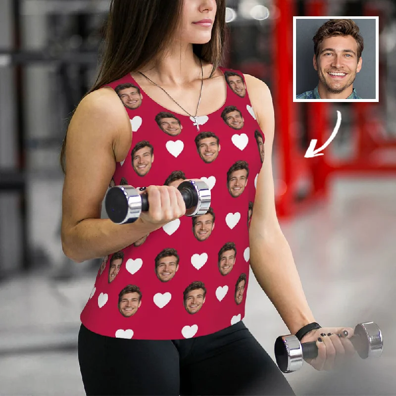 Custom Face Love Heart Red Background Women's Workout Tank Top cropped tank top