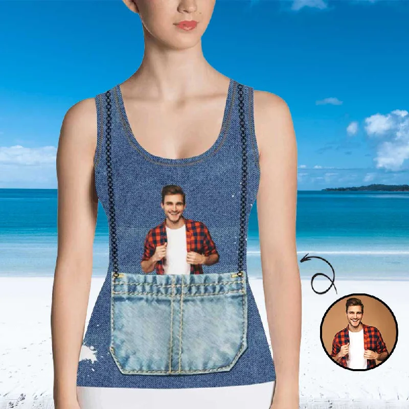 Custom Face Pocket Women's All Over Print Tank Top bold tank top