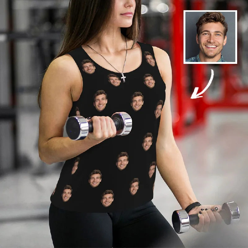 Custom Face Solid Black Women's Workout Tank Top turquoise tank top