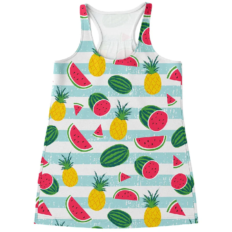 Cute Pineapple Watermelon Pattern Print Women's Racerback Tank Top neon tank top