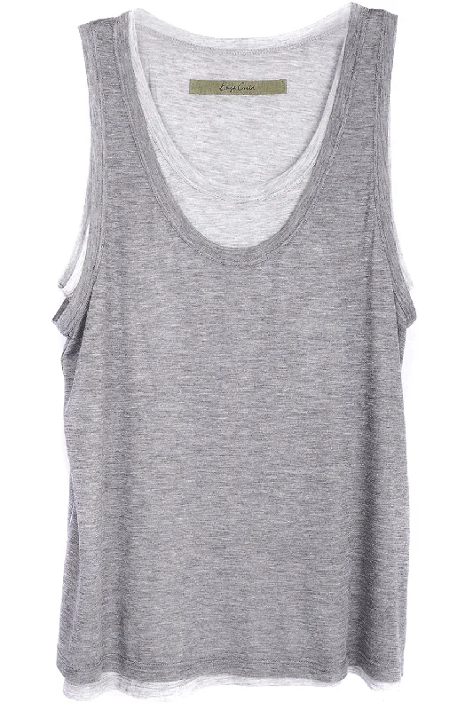ENZA COSTA DOUBLED Grey Tank cutout tank top
