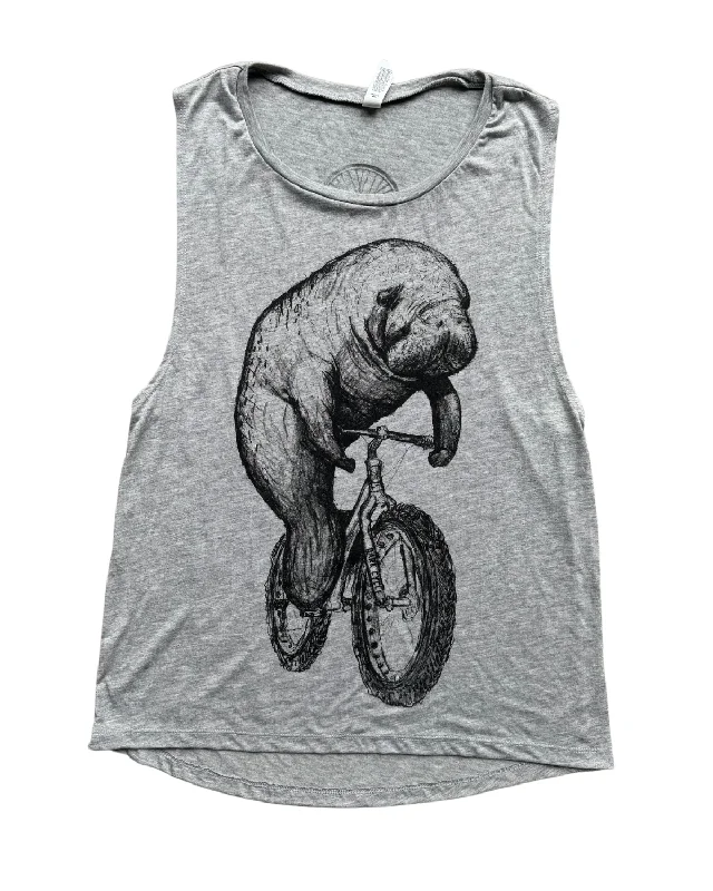 Manatee on a Bicycle Women's Flowy Muscle Tank cute tank top