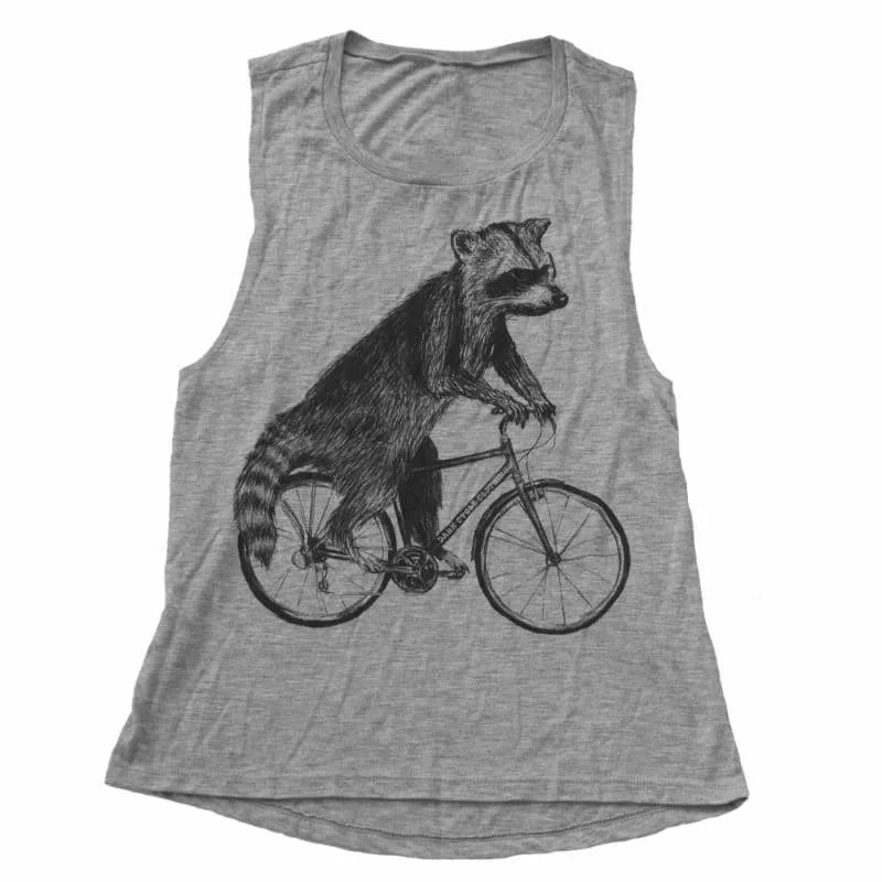 Raccoon on a Bicycle Women's Muscle Tank Top cherry red tank
