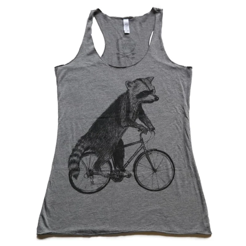 Raccoon on a Bicycle Women's Racerback Tank Top baby blue tank