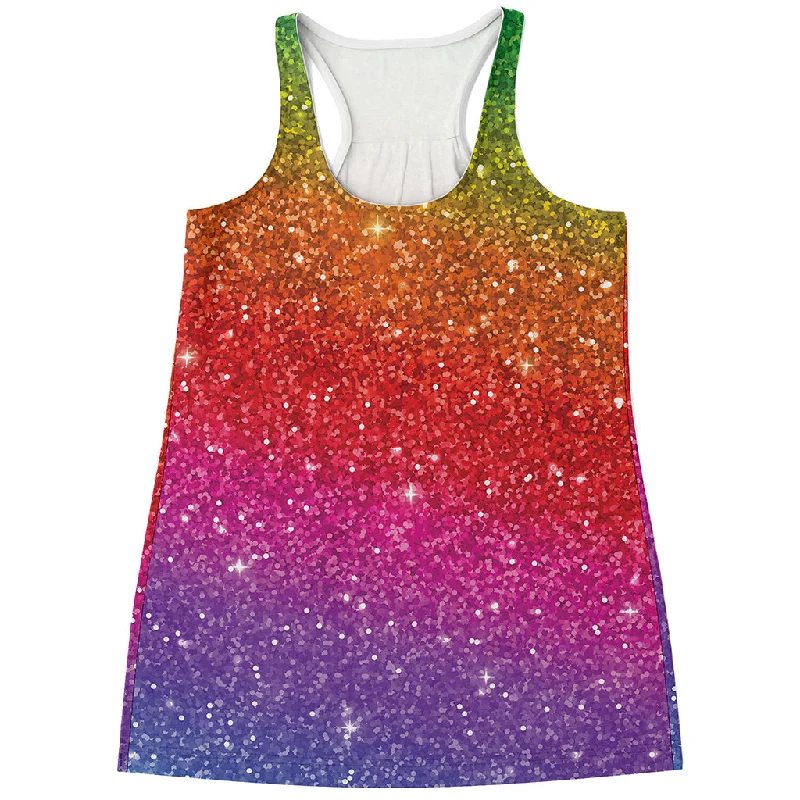 Rainbow (NOT Real) Glitter Artwork Print Women's Racerback Tank Top flirty tank top