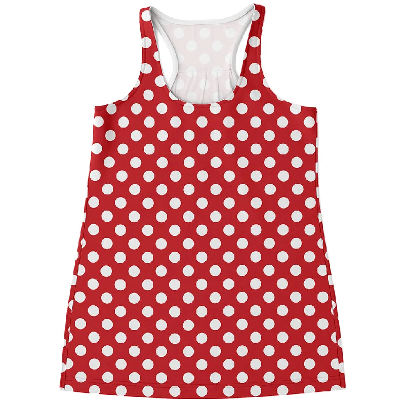 Red And White Polka Dot Pattern Print Women's Racerback Tank Top loose fit tank