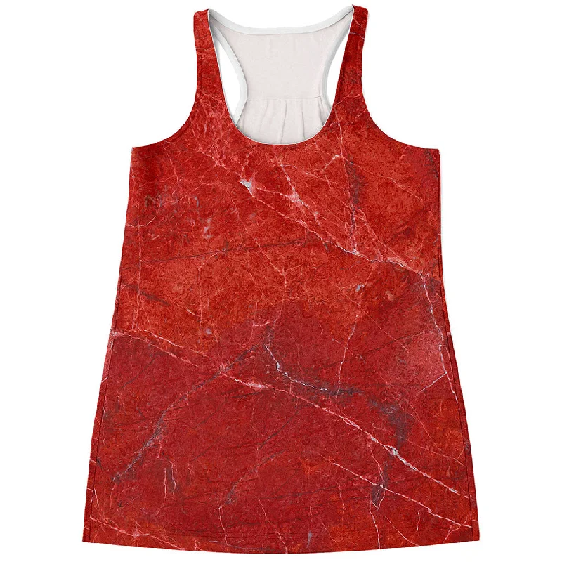 Red Marble Print Women's Racerback Tank Top strappy tank top