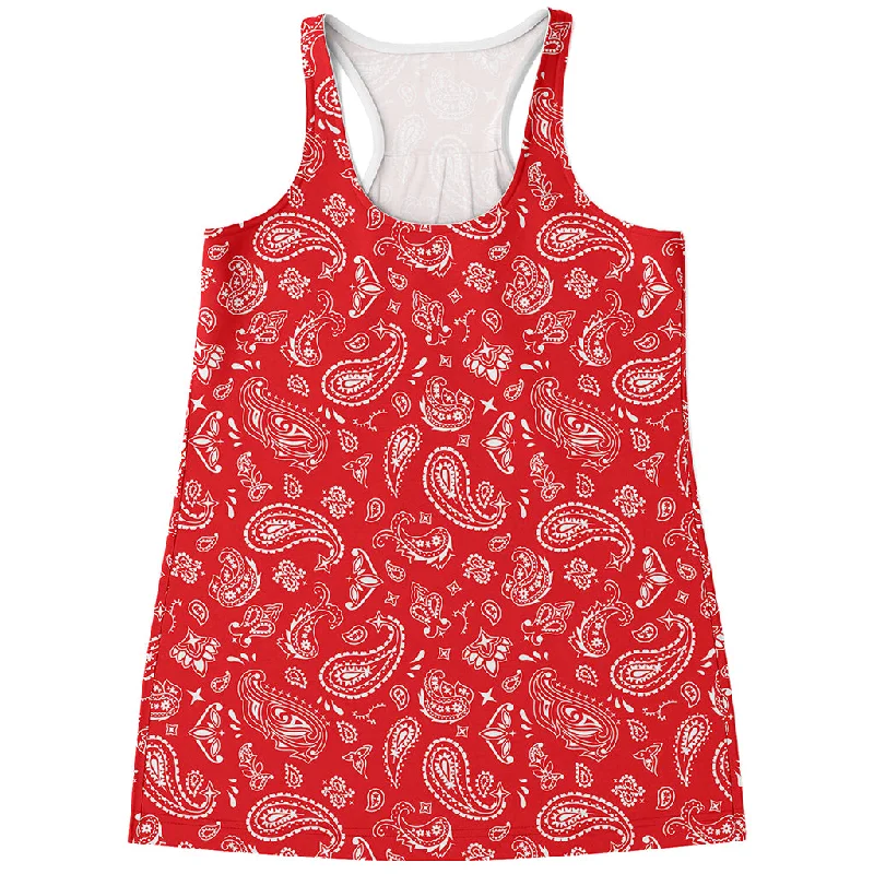 Red Paisley Bandana Pattern Print Women's Racerback Tank Top fitness tank top