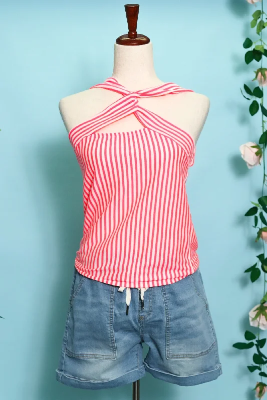 Stripe Cross Tank fitted tank top
