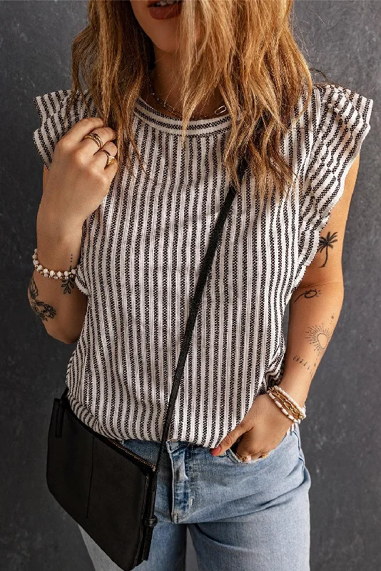 Striped Flutter Sleeve Tank scoop neck tank