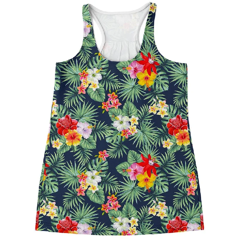 Summer Tropical Hawaii Pattern Print Women's Racerback Tank Top teal tank top