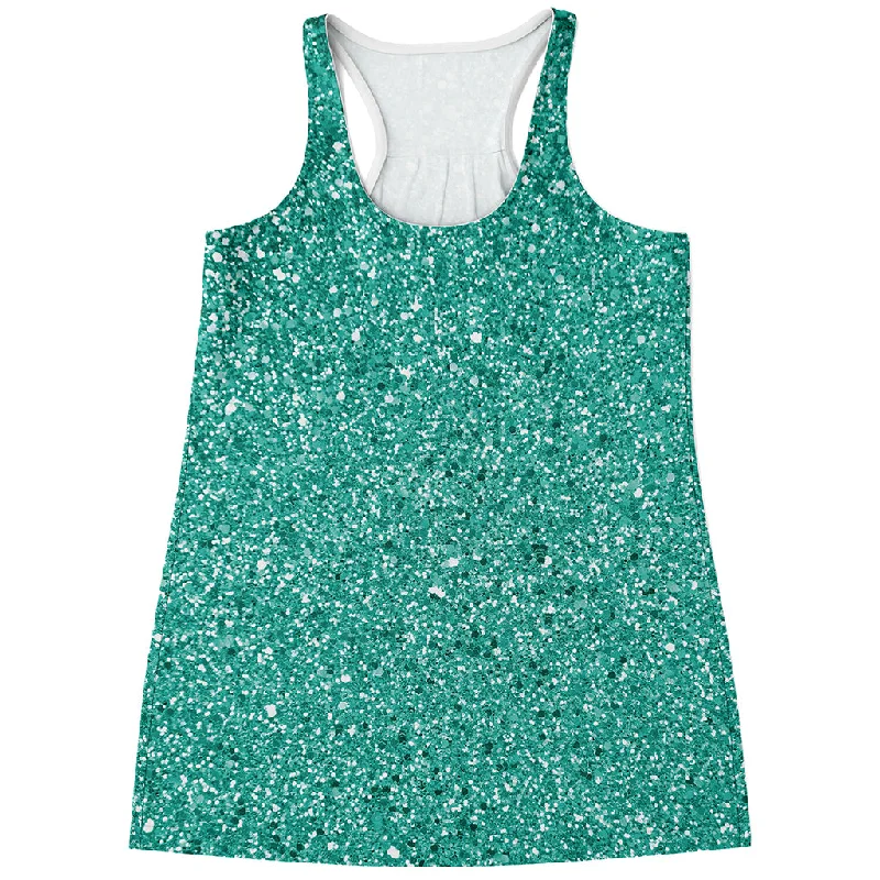 Teal (NOT Real) Glitter Print Women's Racerback Tank Top boho tank top