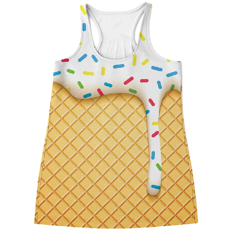 White Ice Cream Melted Print Women's Racerback Tank Top long tank top