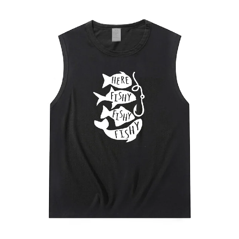 Women HERE FISHY FISHY FISHY Tank Top off shoulder tank
