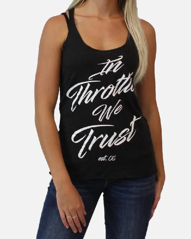WOMENS SCRIPT TANK - BLACK HEATHER flexible tank top